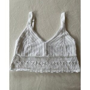 Hollister White Crochet Crop top Tank Adjustable Straps Size Large H3
